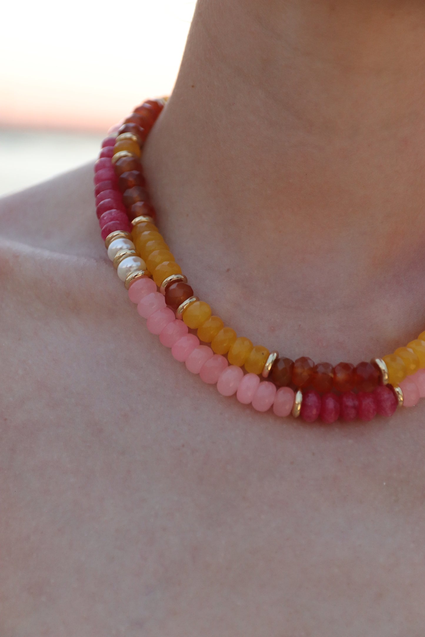 YELLOW SUMMER JADE BEADS NECKLACE