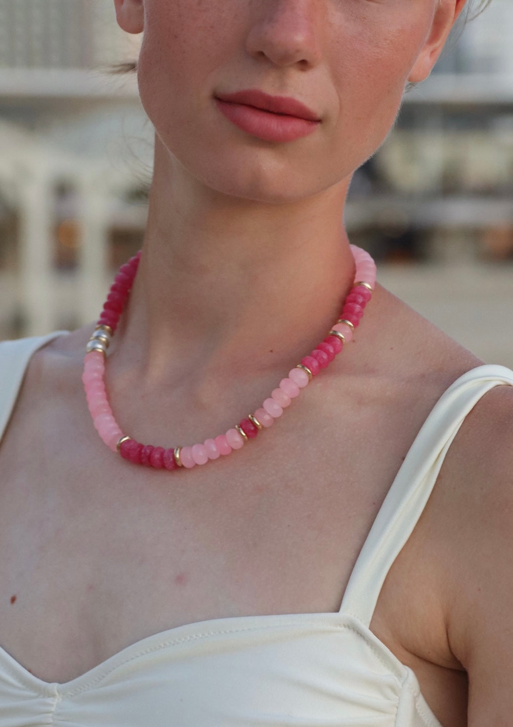 PINK SUMMER JADE BEADS NECKLACE