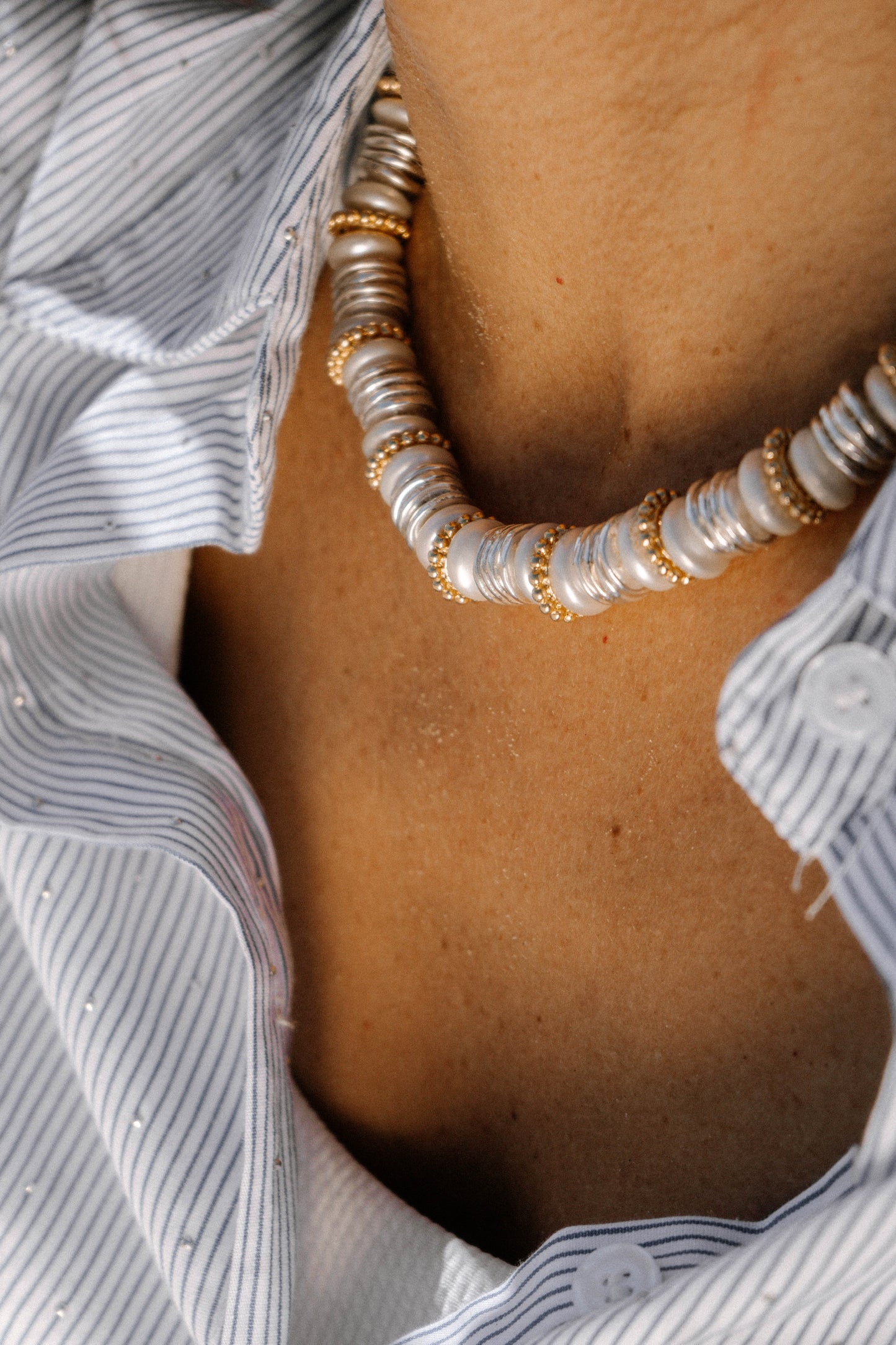 SCARLETT gold and silver plated beads with cultured pearls choker