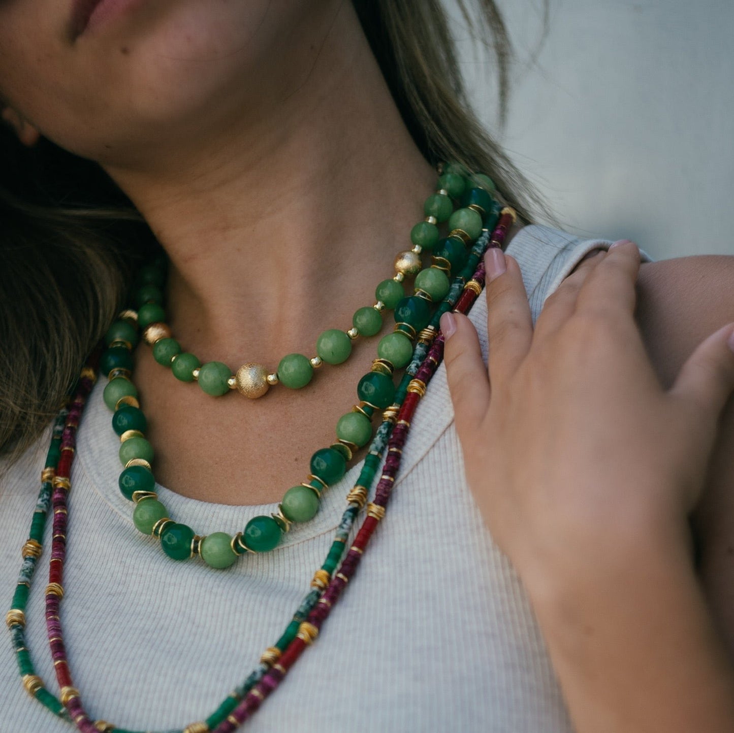 JADE green agate stones necklace