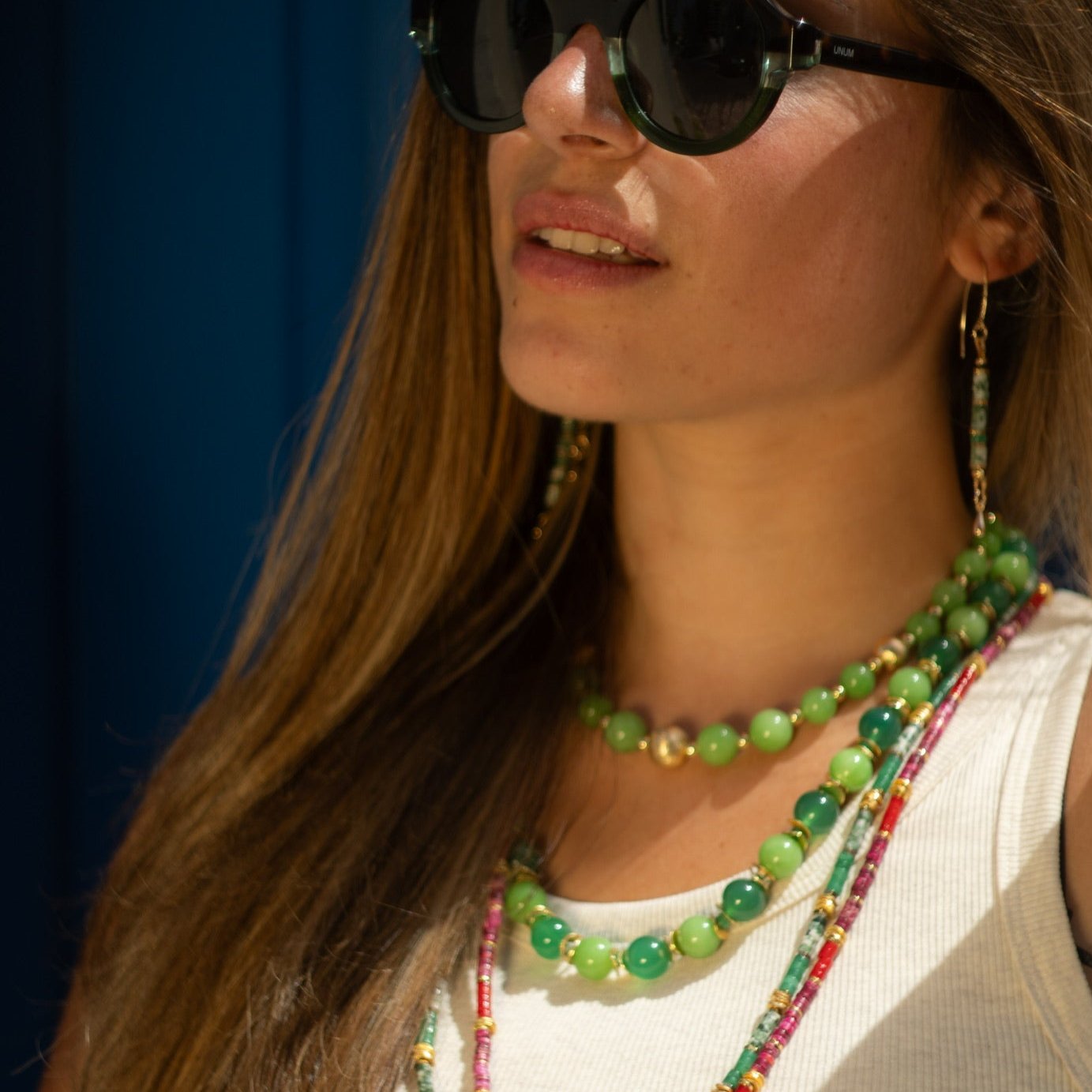 JADE green agate stones necklace