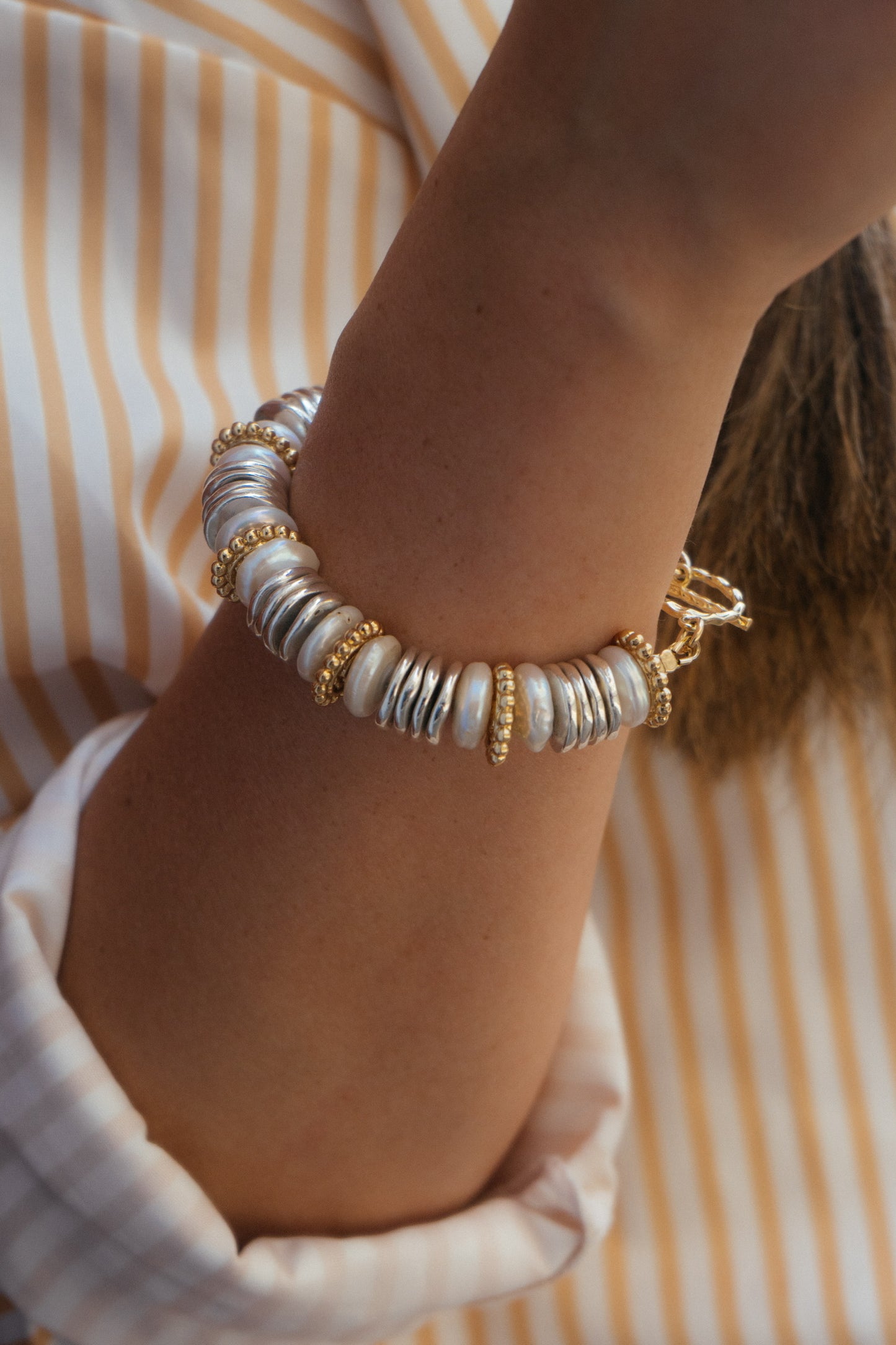 SCARLETT gold and silver plated beads with cultured pearls bracelet