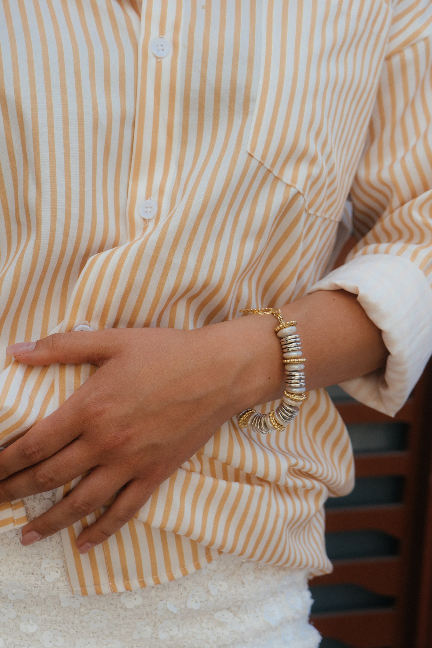 SCARLETT gold and silver plated beads with cultured pearls bracelet