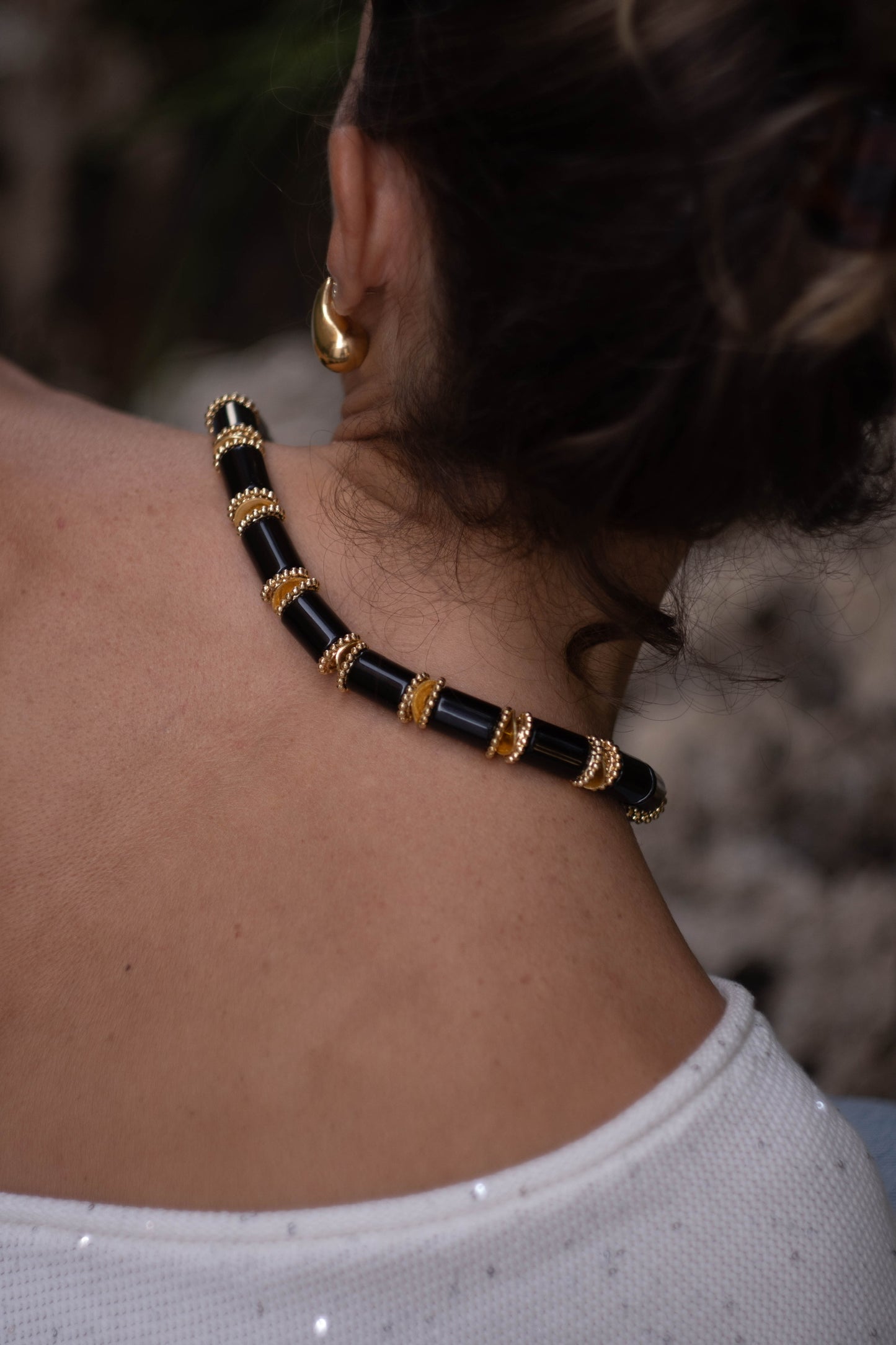 SARAH onyx stones and gold-plated necklace