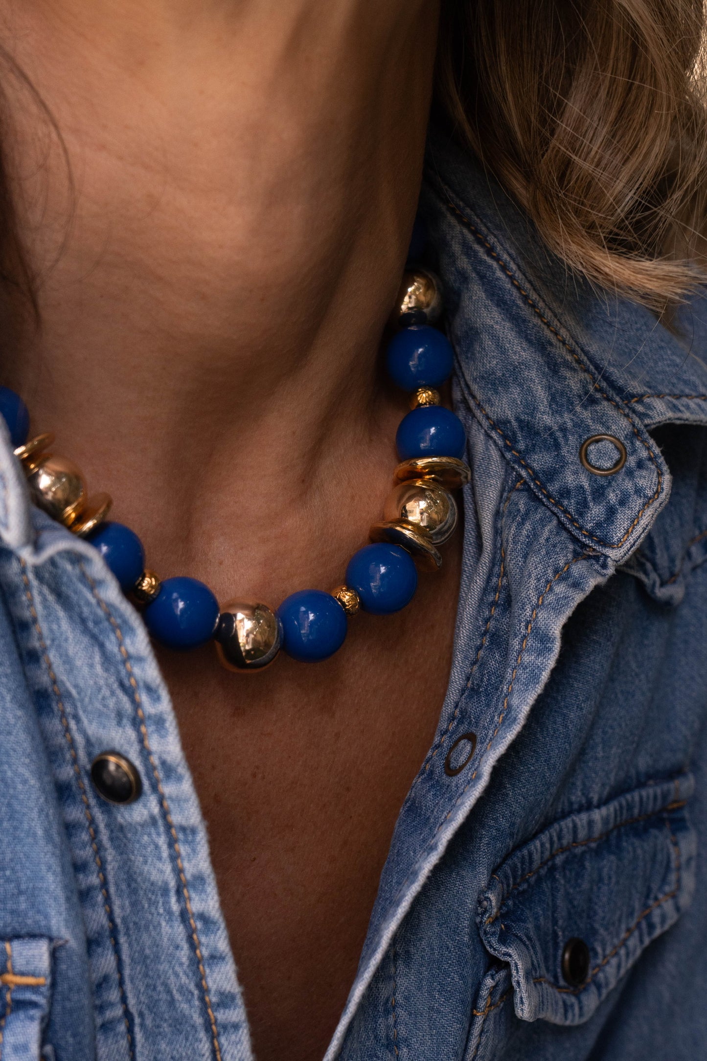 CELESTE blue and gold-plated necklace