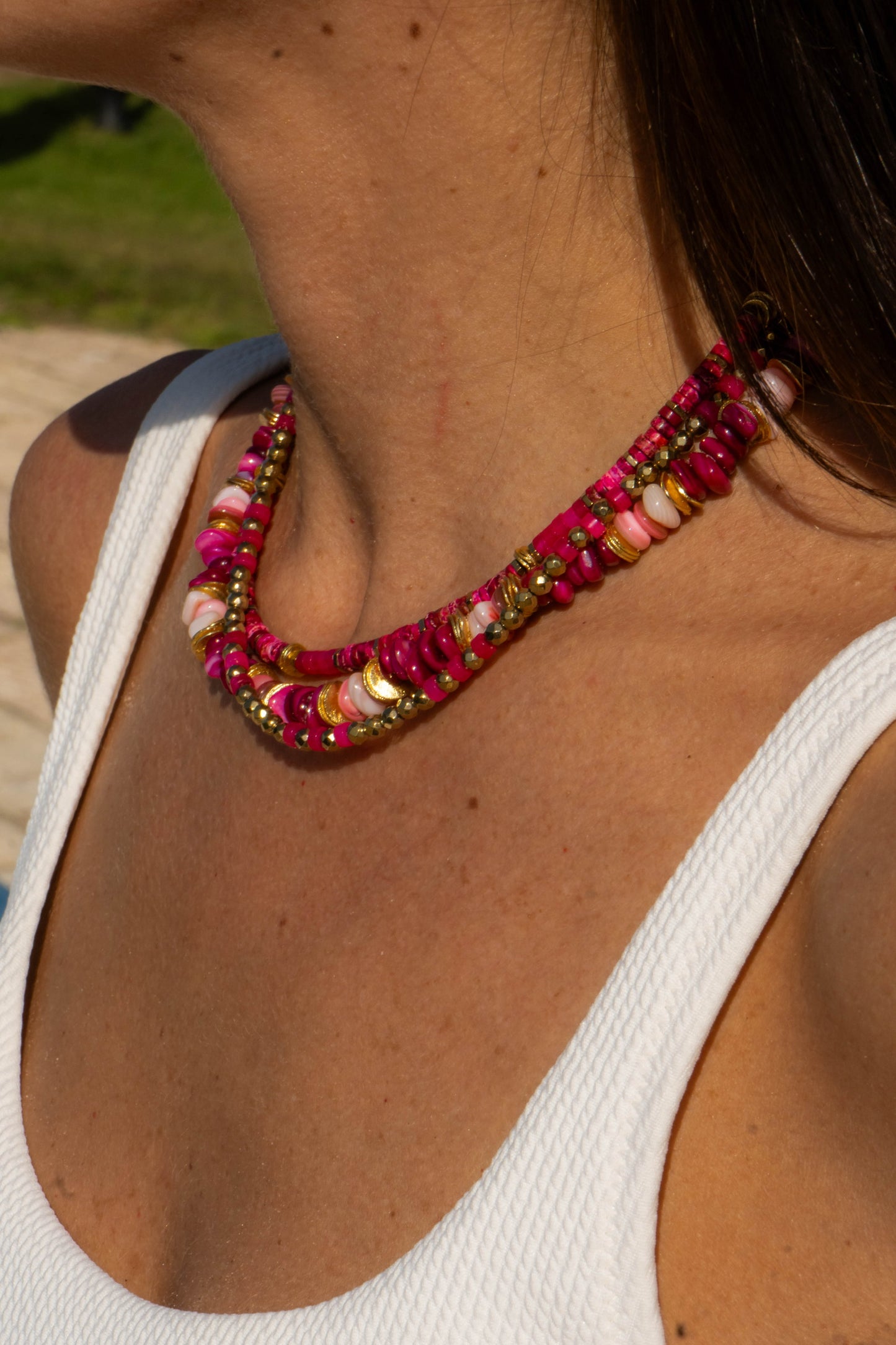 ELENI fuchsia multi-strand necklace