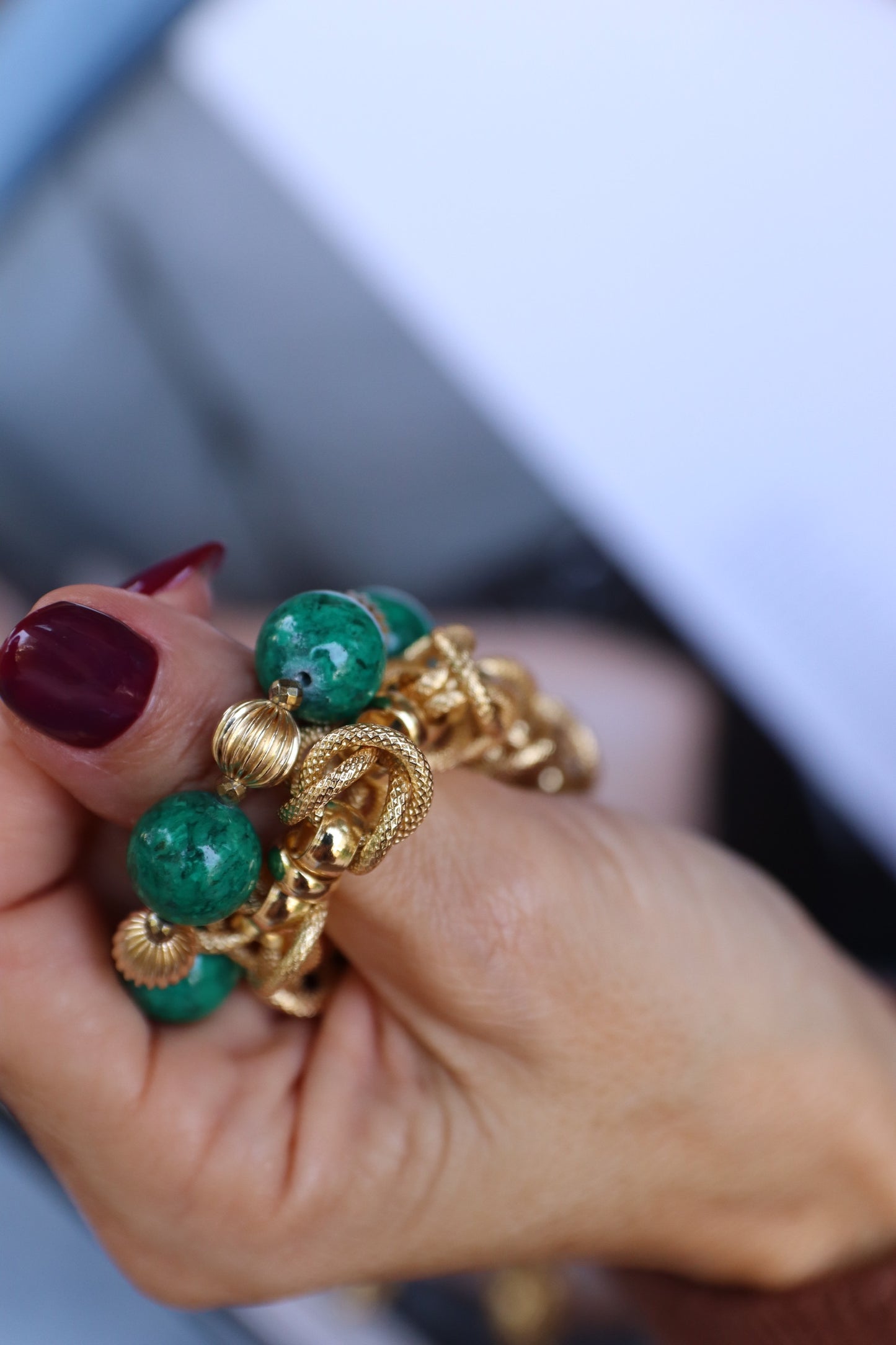 EMERA green malachite stones and gold filled necklace