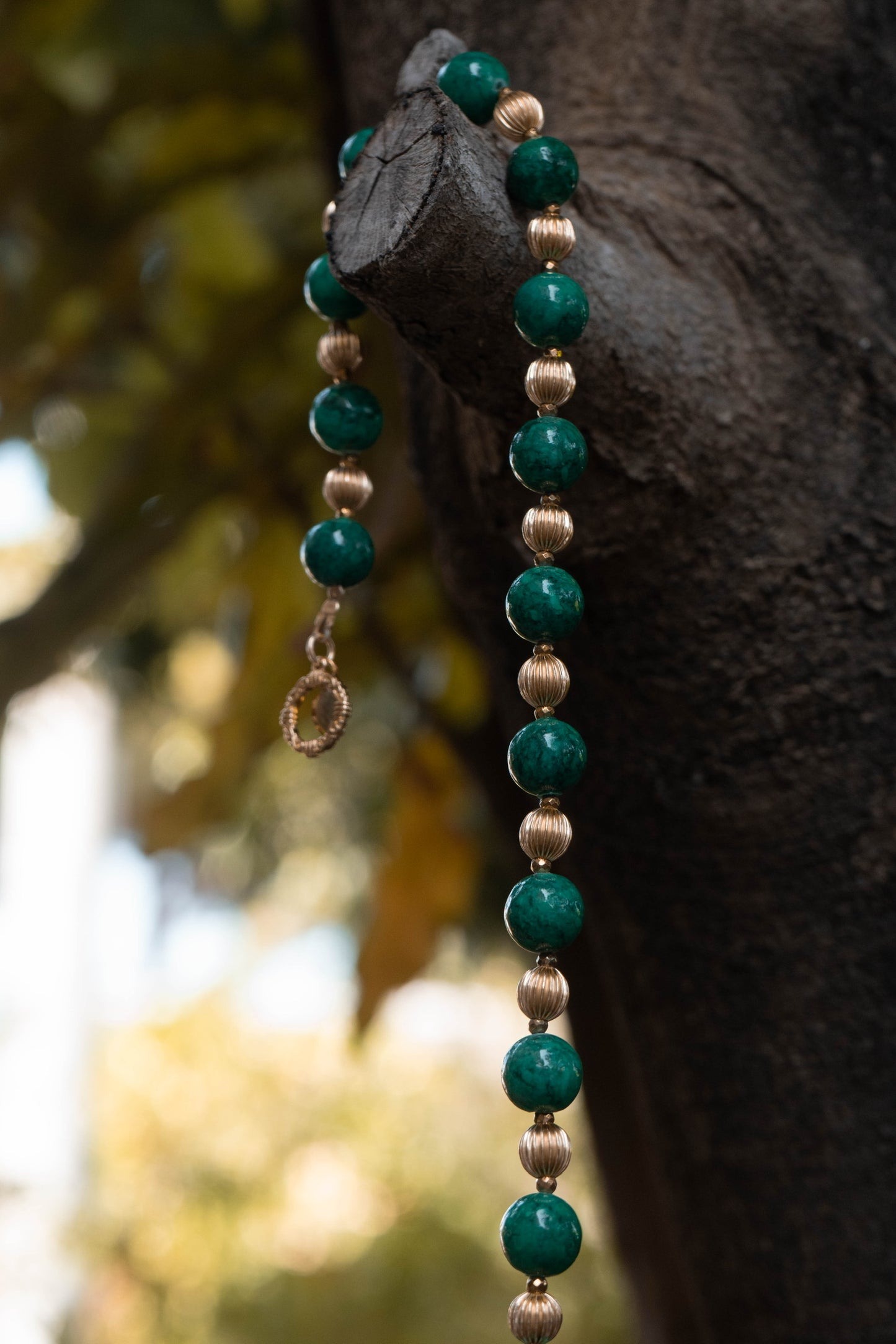 EMERA green malachite stones and gold filled necklace