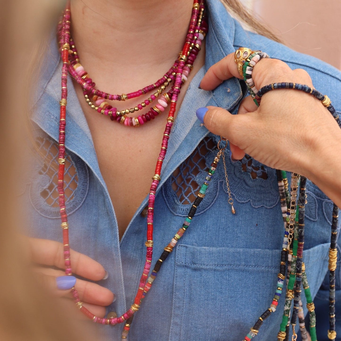 CHANI red coral gemstone beads long necklace