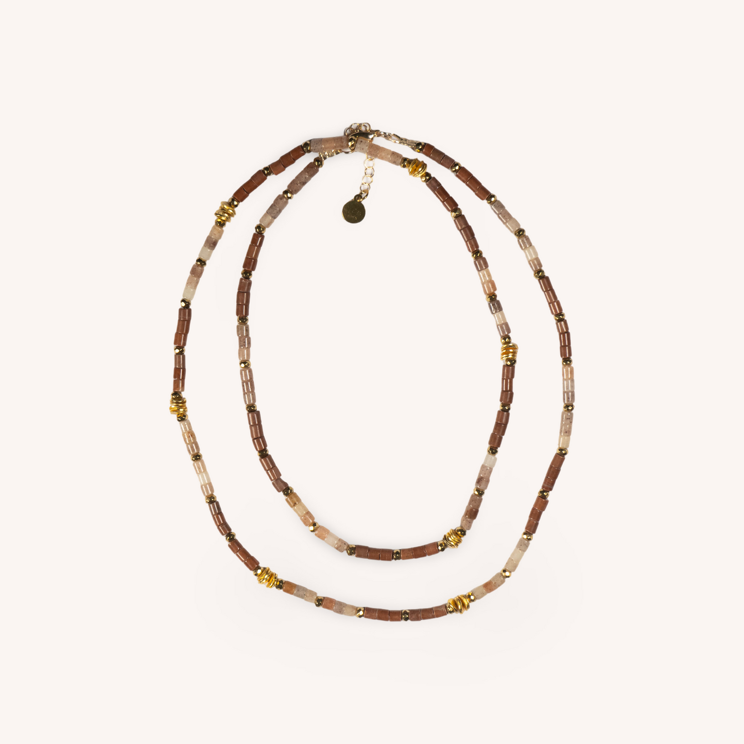 EMMA brown jasper and beige jade stones long necklace