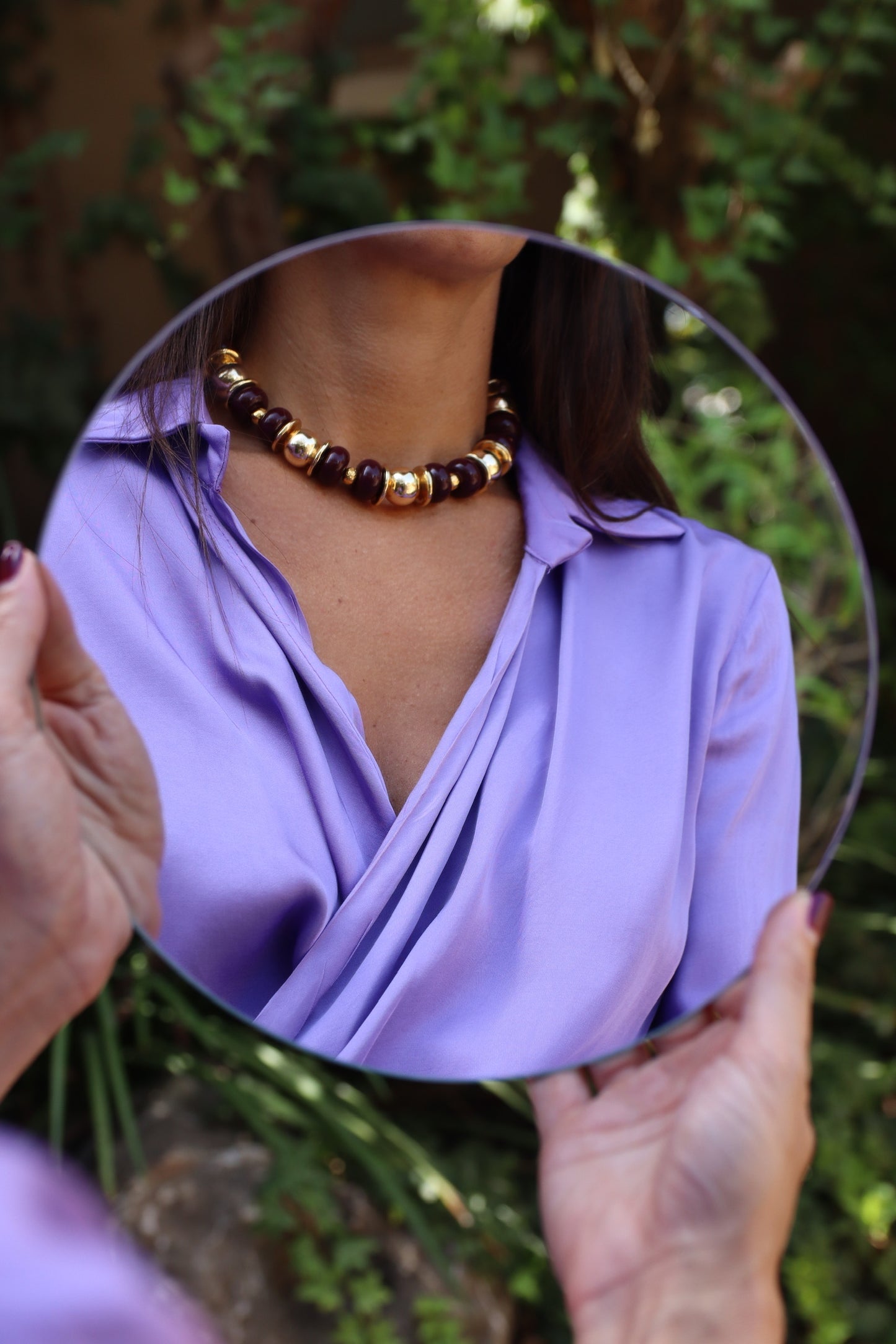 NOVA burgundy and gold-plated necklace
