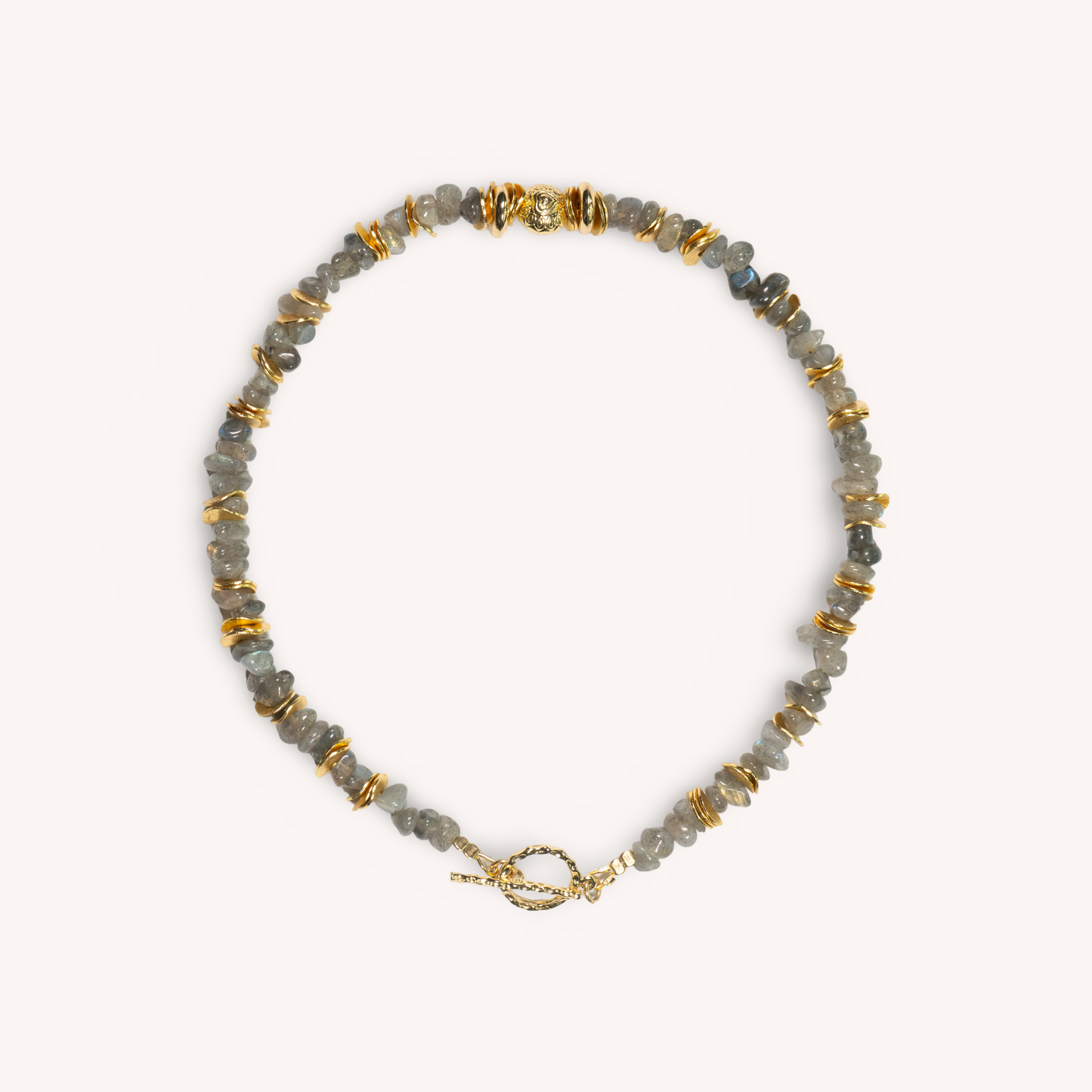 ANNA grey labradorite chip stones and gold-plated necklace