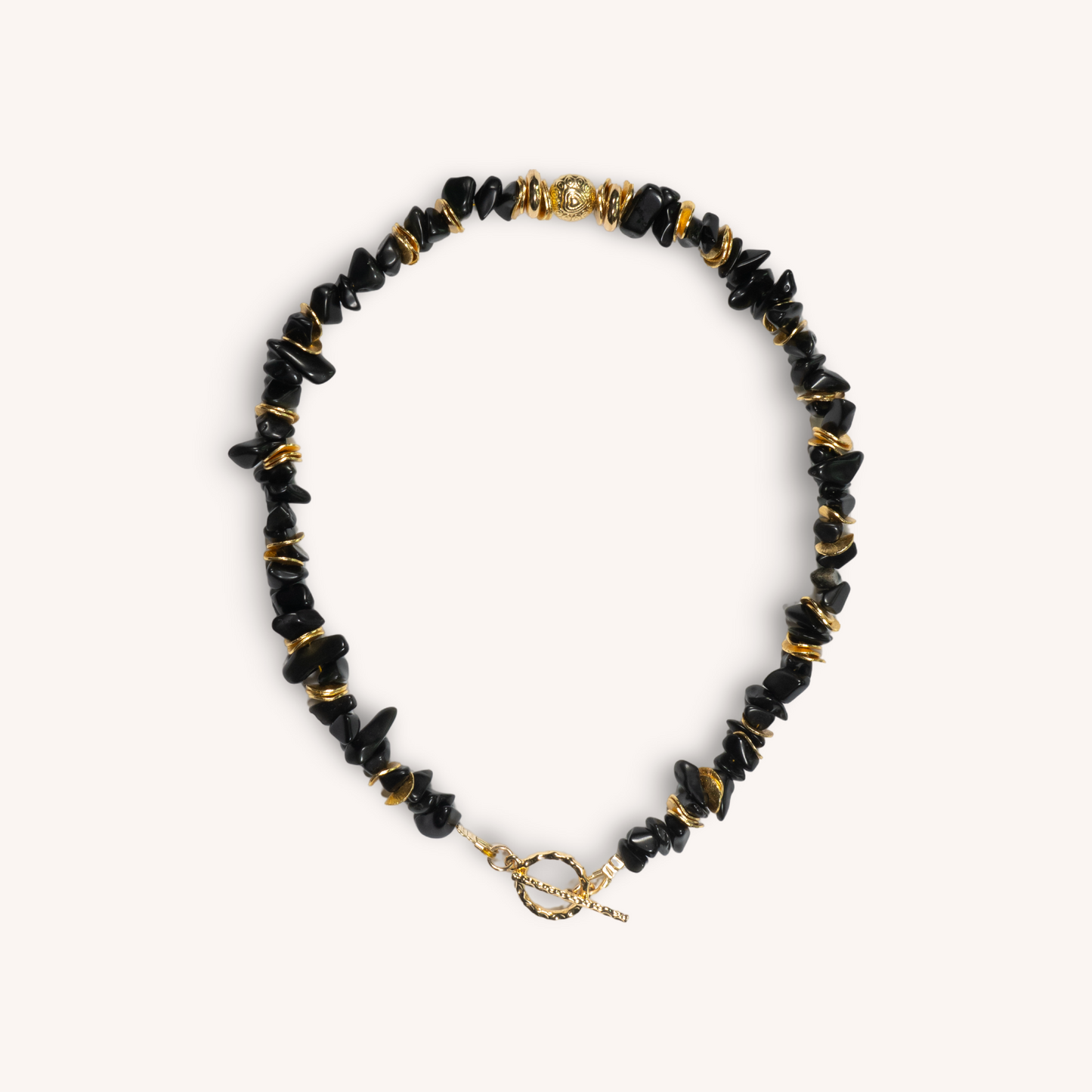 STELLA black obsidian chip stones and gold-plated necklace