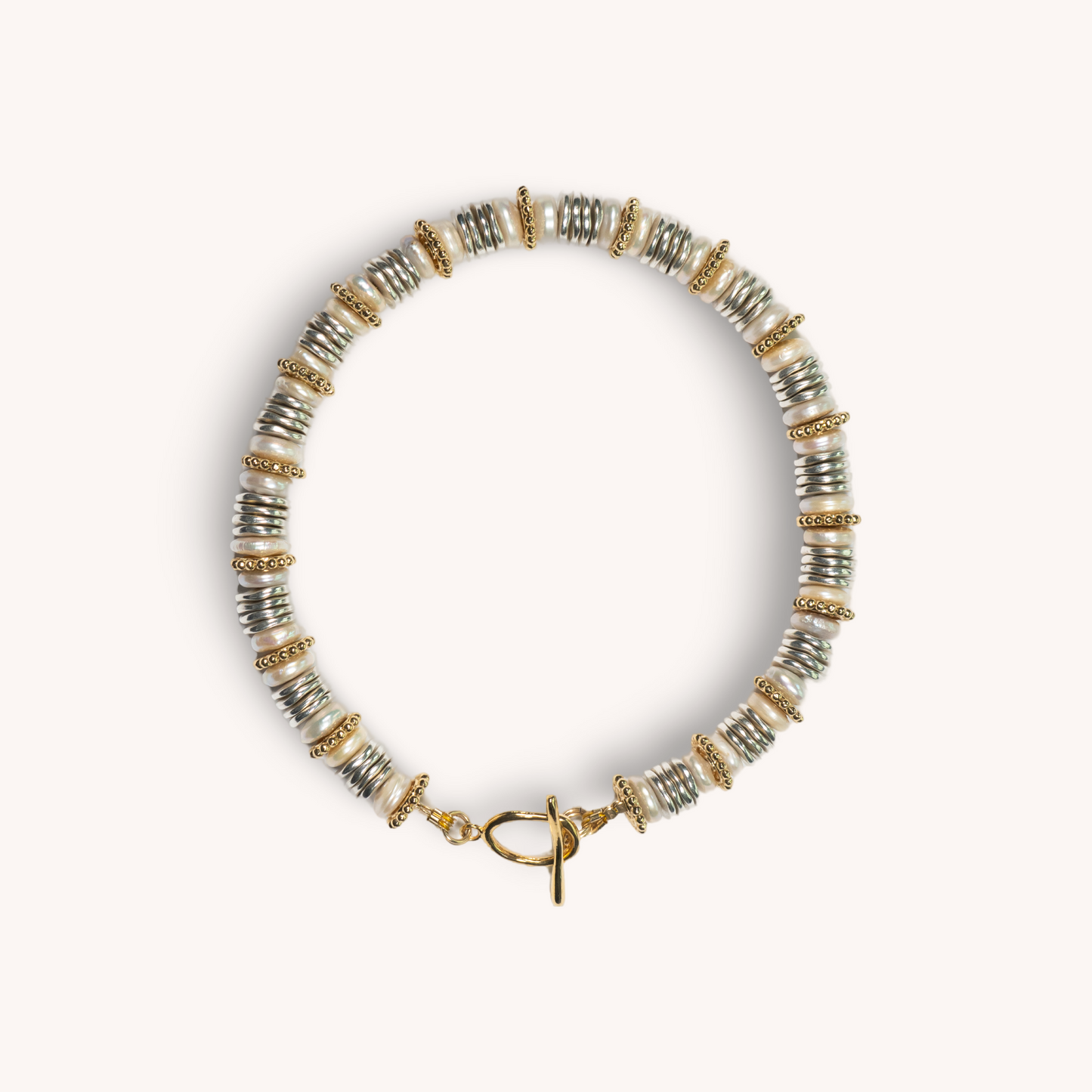 SCARLETT gold and silver plated beads with cultured pearls choker