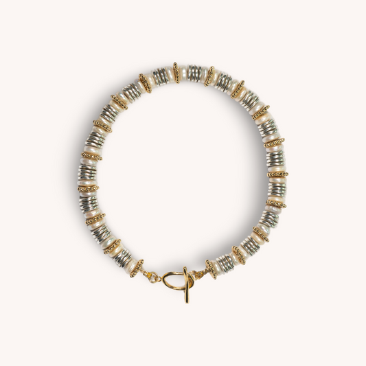 SCARLETT gold and silver plated beads with cultured pearls choker