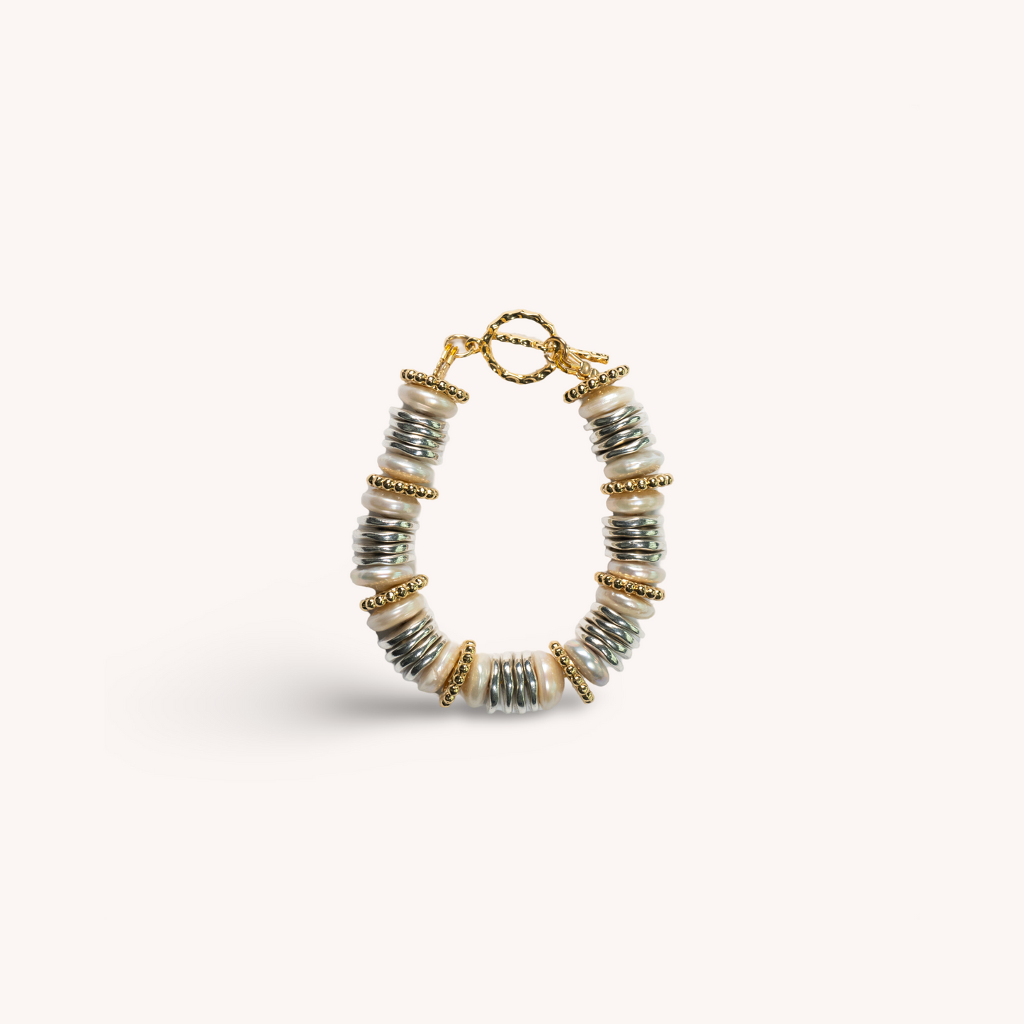 SCARLETT gold and silver plated beads with cultured pearls bracelet