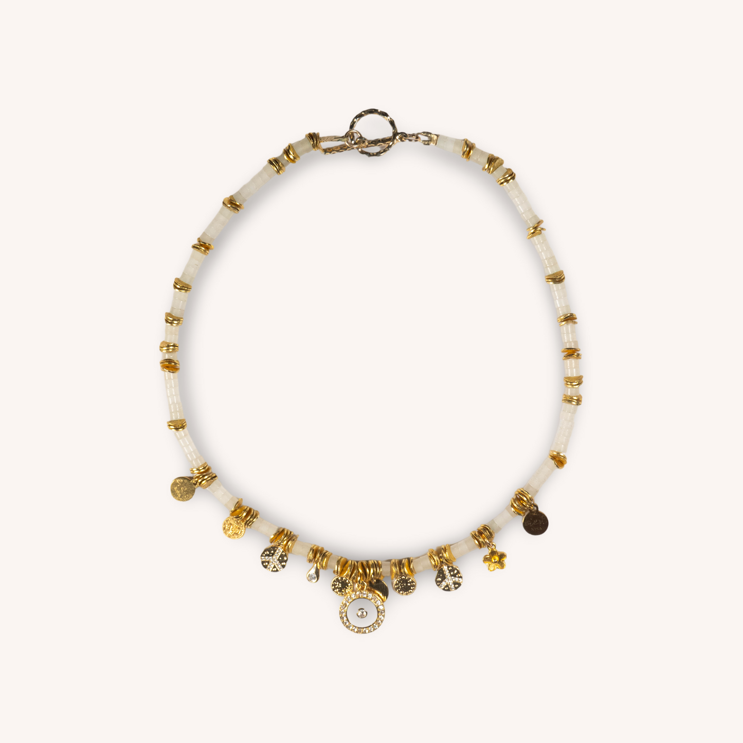 APHRODITA white quartz stone and gold-plated charms necklace
