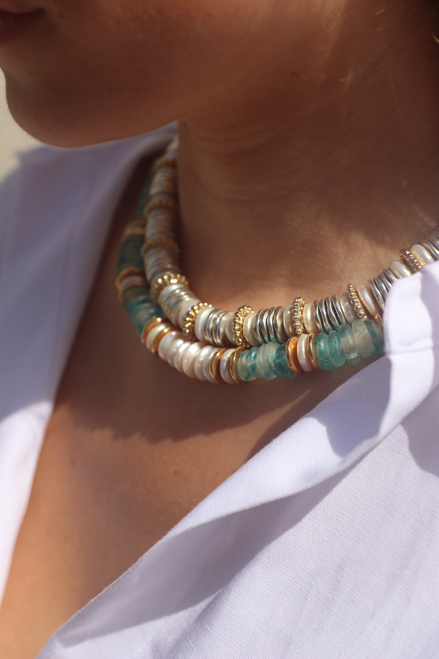 SCARLETT gold and silver plated beads with cultured pearls choker