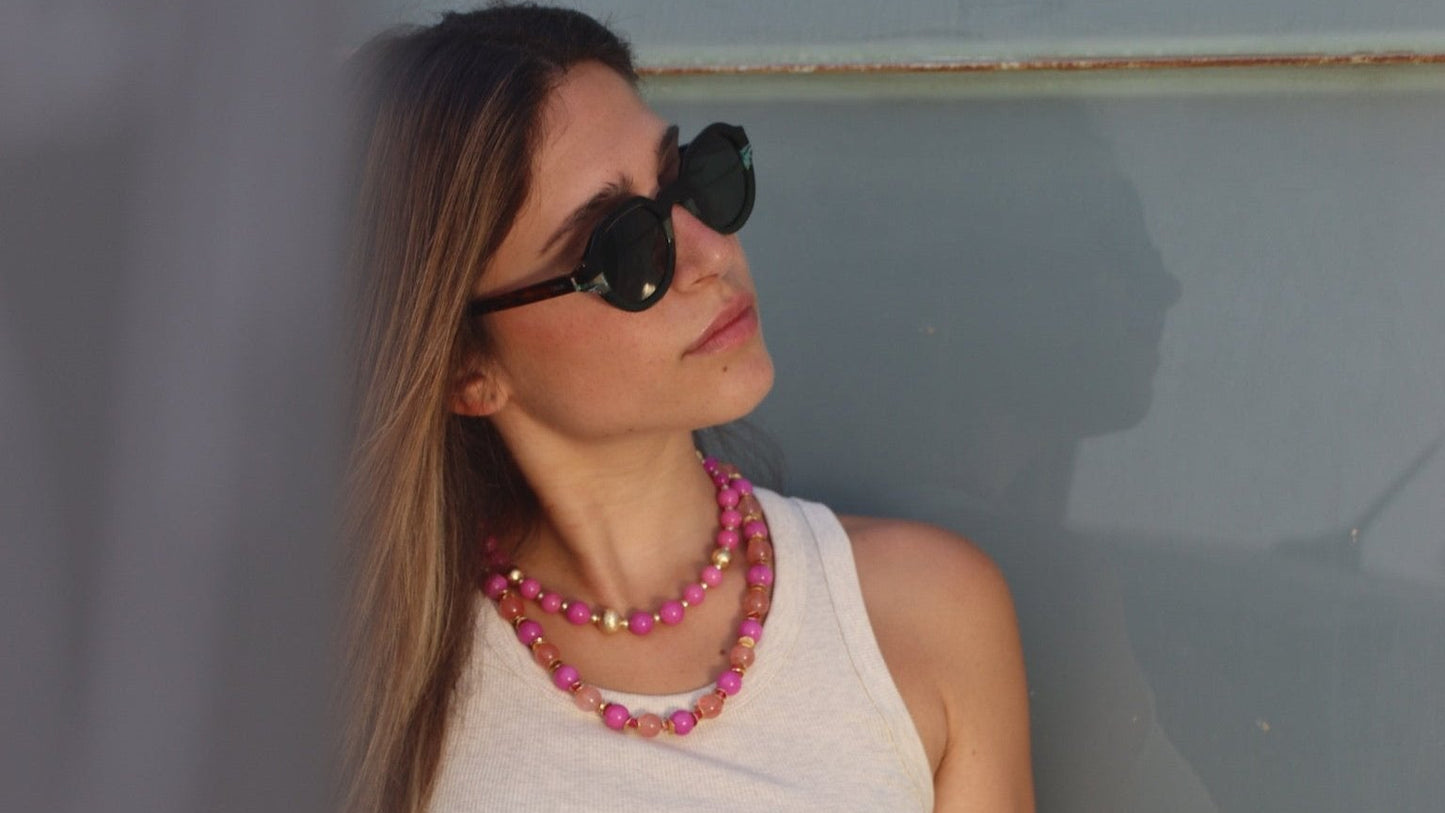 ROSE light pink agate stones necklace