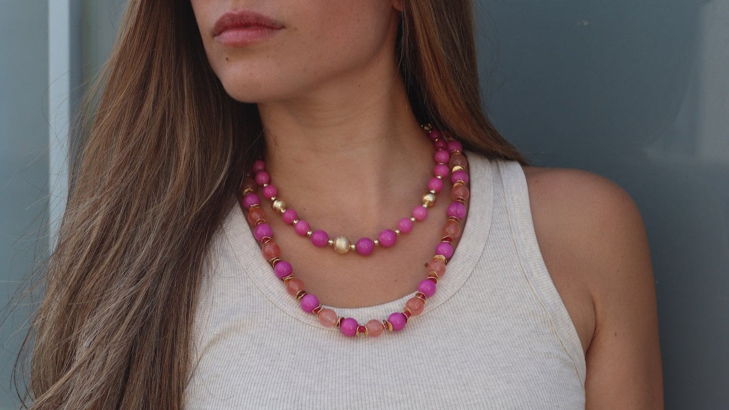 ROSE light pink agate stones necklace
