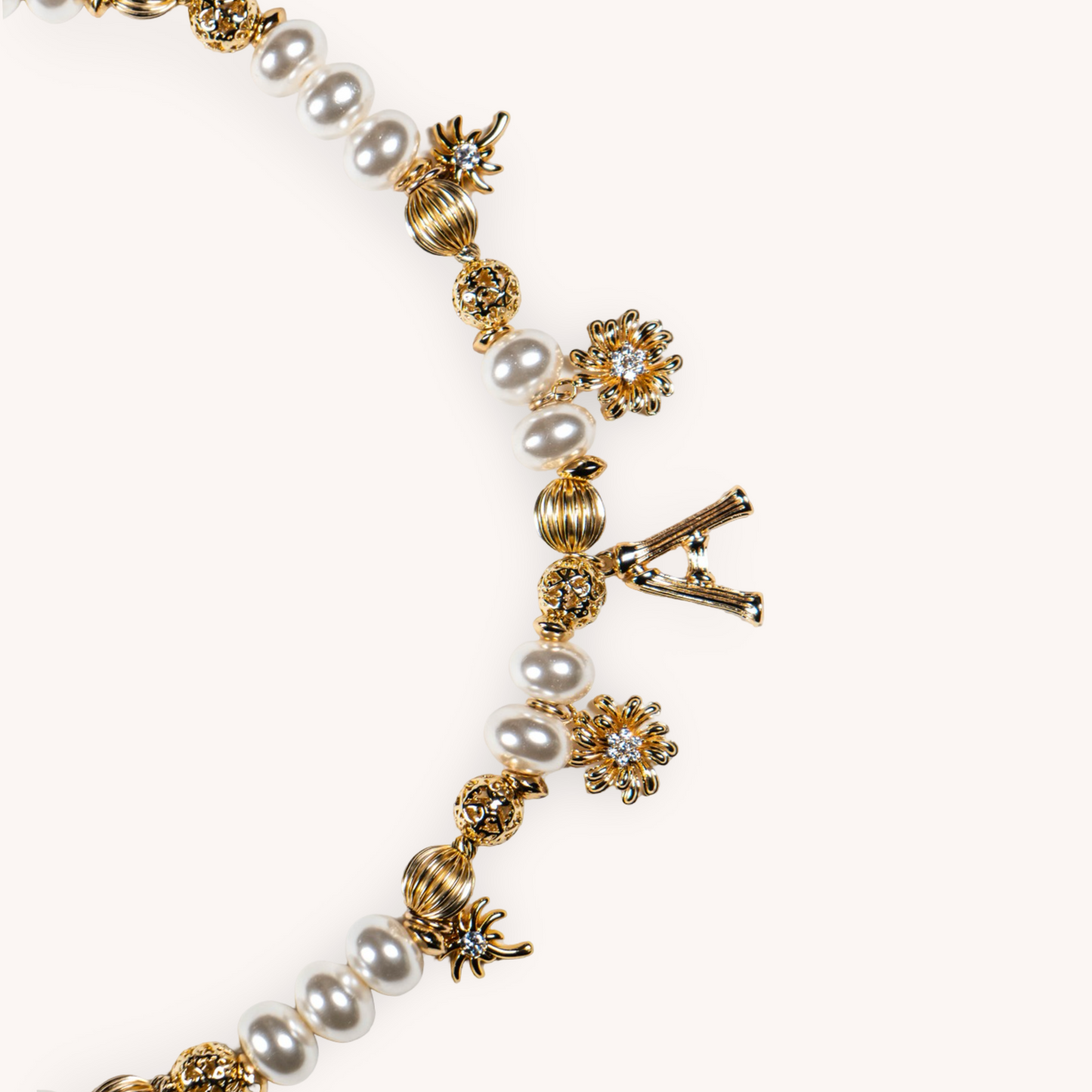 WHITE PEARL MONOGRAM CHARM NECKLACE