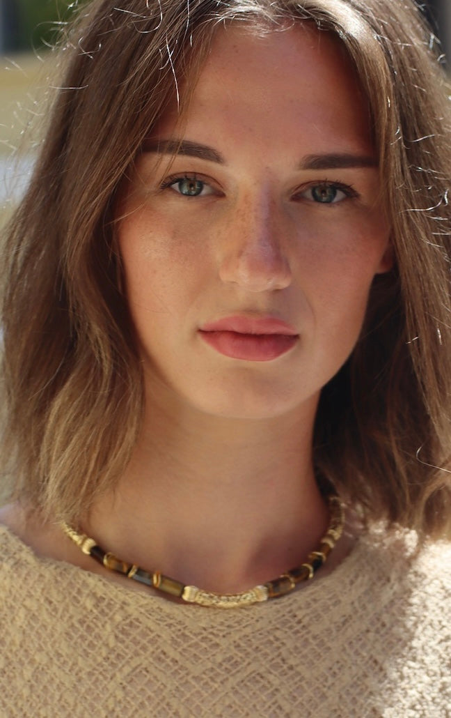 BROWN OLYMPE TIGER EYE AND GOLD-FILLED NECKLACE