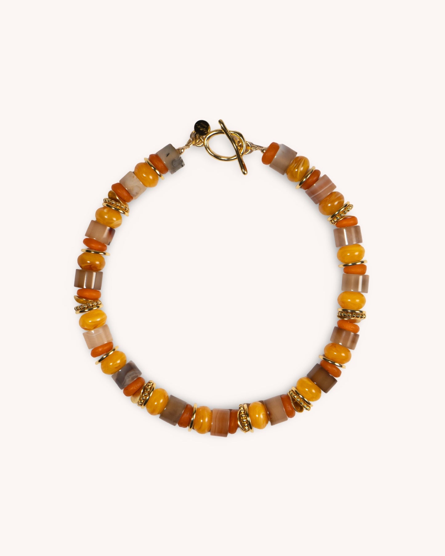 CLEA LIGHT BROWN AGATE AND ORANGE BEADS CHOKER