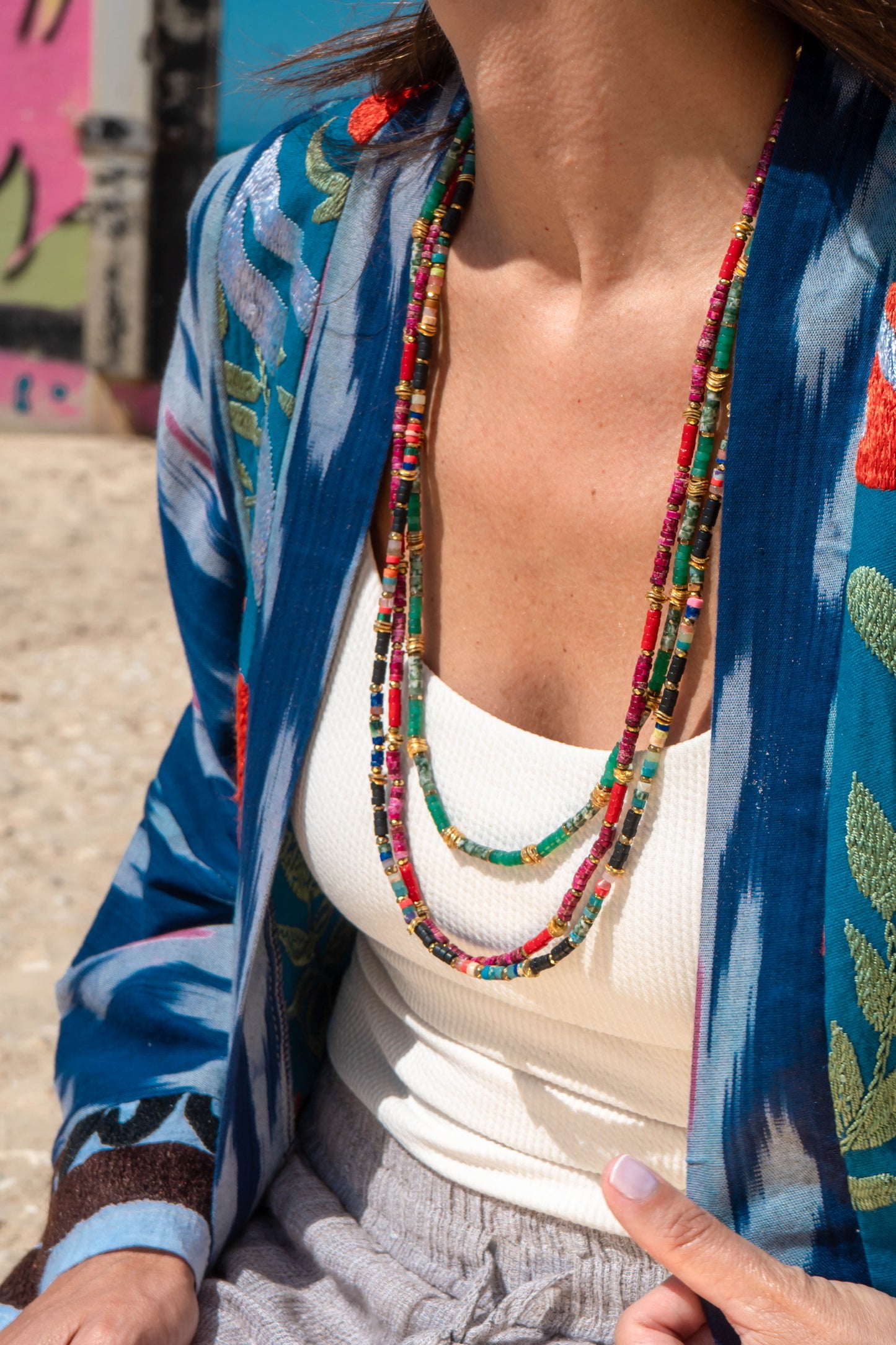 CHANI red coral gemstone beads long necklace