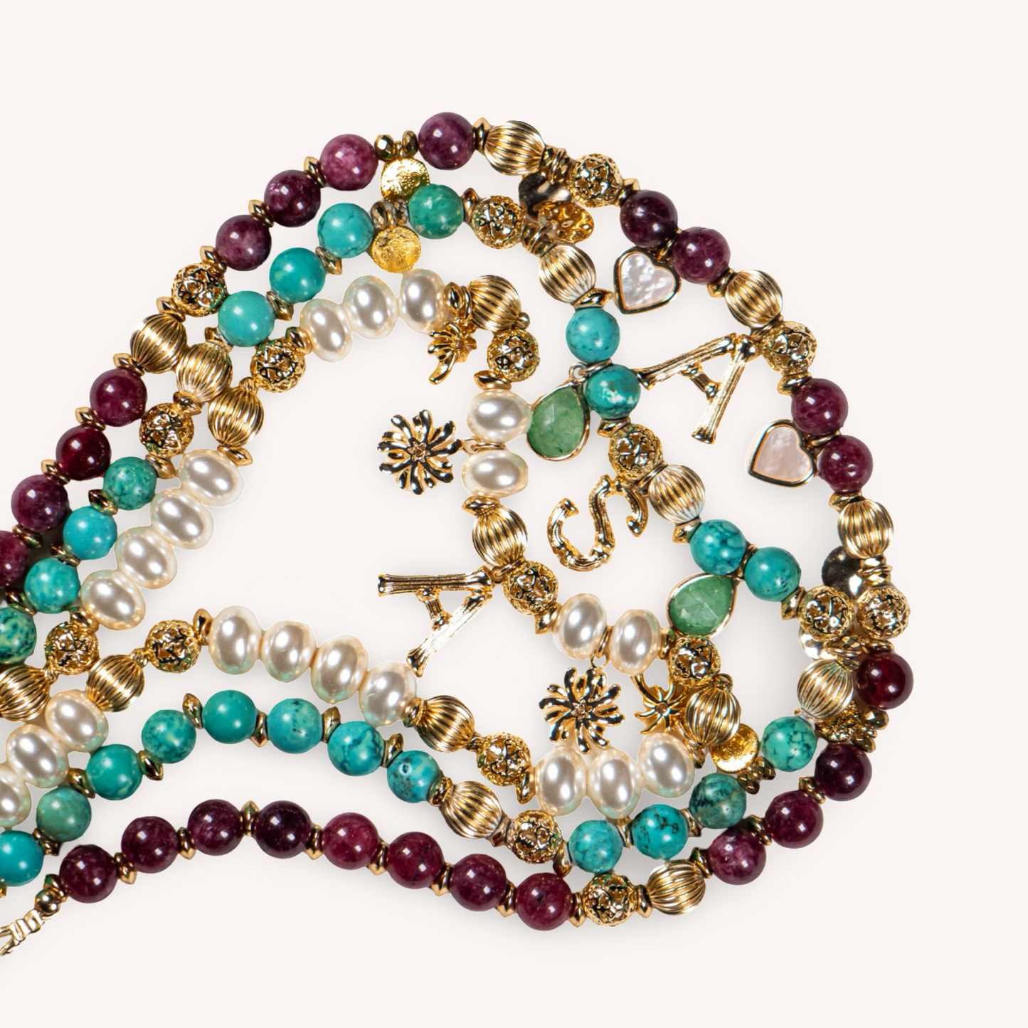 DEEP PLUM MONOGRAM charms necklace
