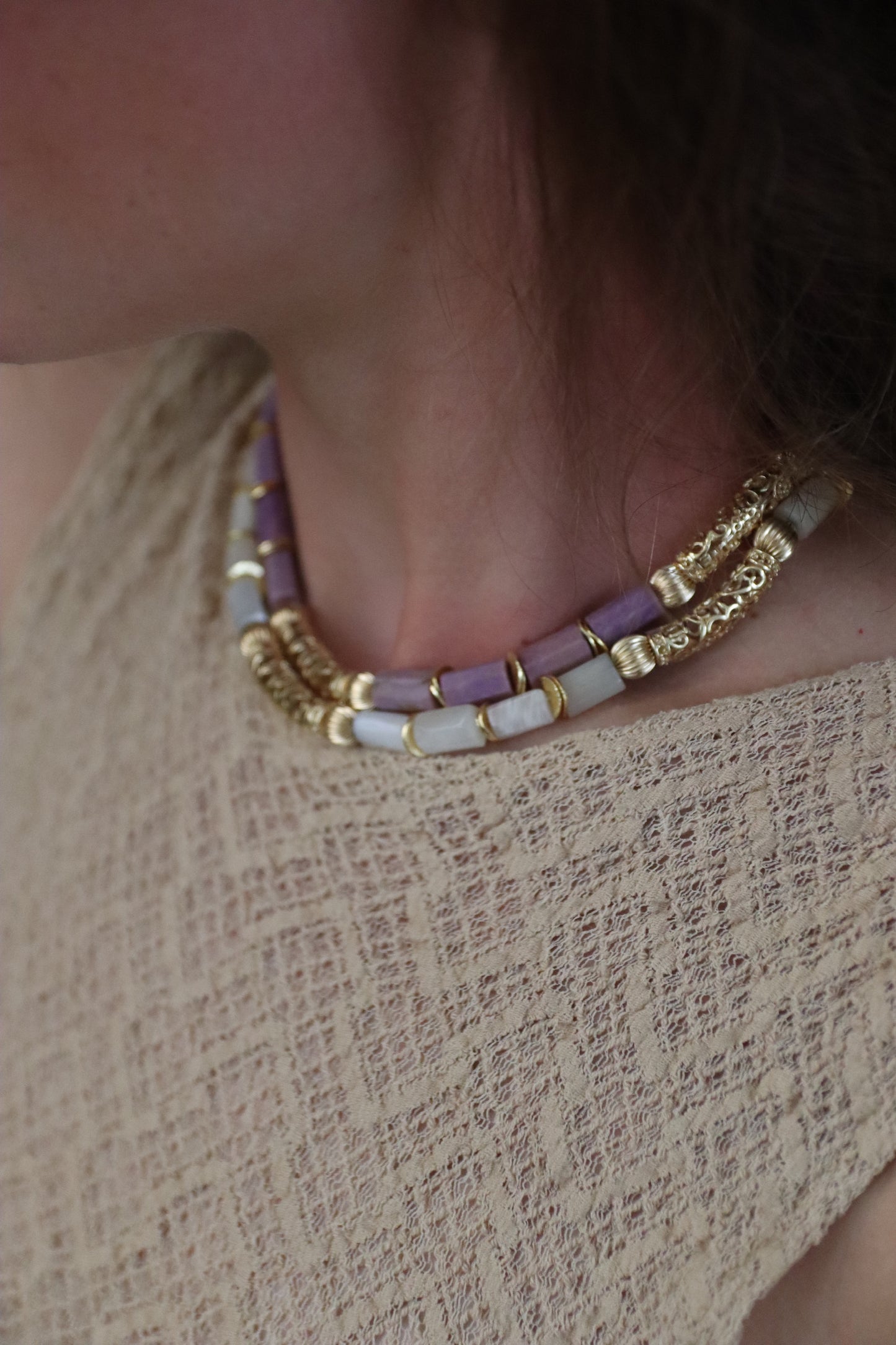 LILAC OLYMPE phosphosiderite and gold-filled necklace