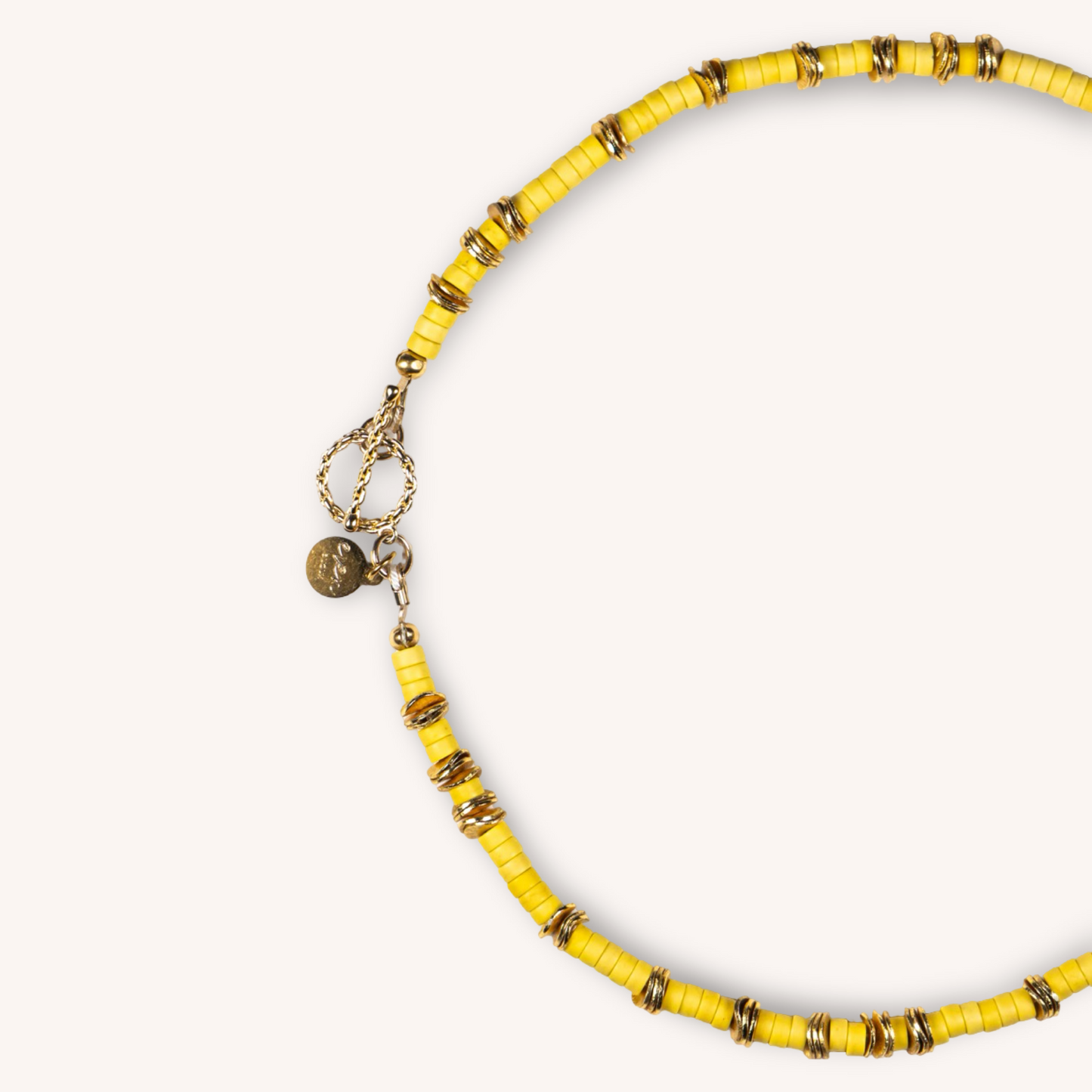 SOLEA YELLOW JASPE BEADS AND GOLD-PLATED CHARMS NECKLACE