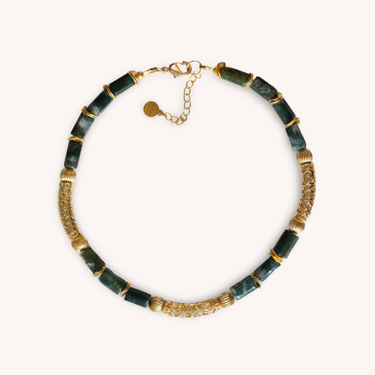 GREEN OLYMPE  jade stones and gold-filled necklace