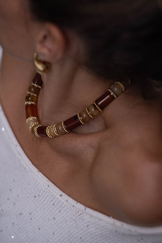 VICTORIA brown agate stones and gold plated choker