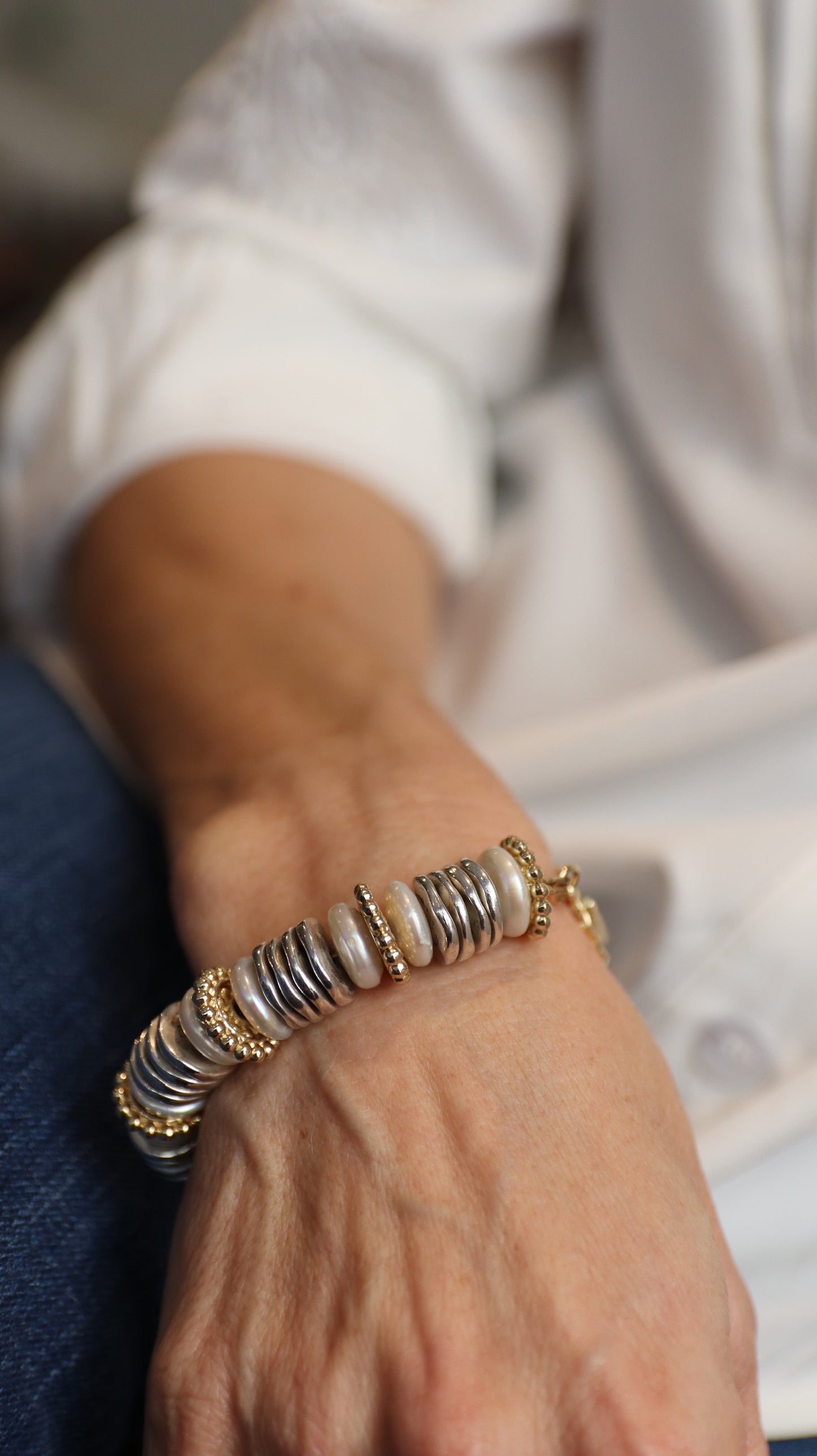 SCARLETT gold and silver plated beads with cultured pearls bracelet