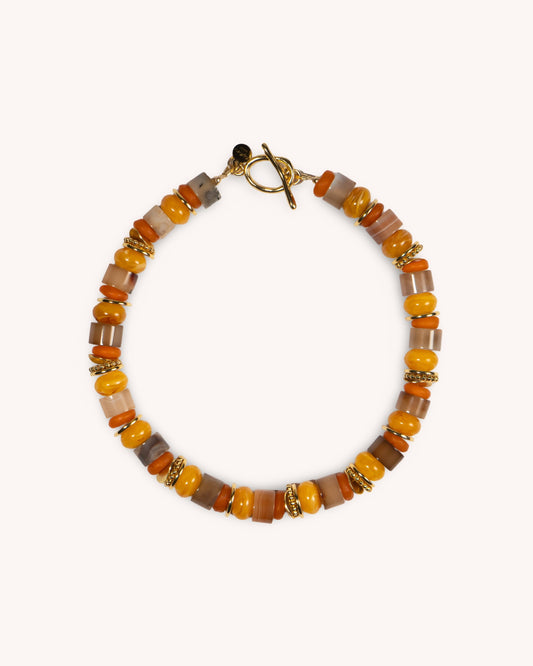 CLEA LIGHT BROWN AGATE  AND ORANGE  BEADS CHOKER