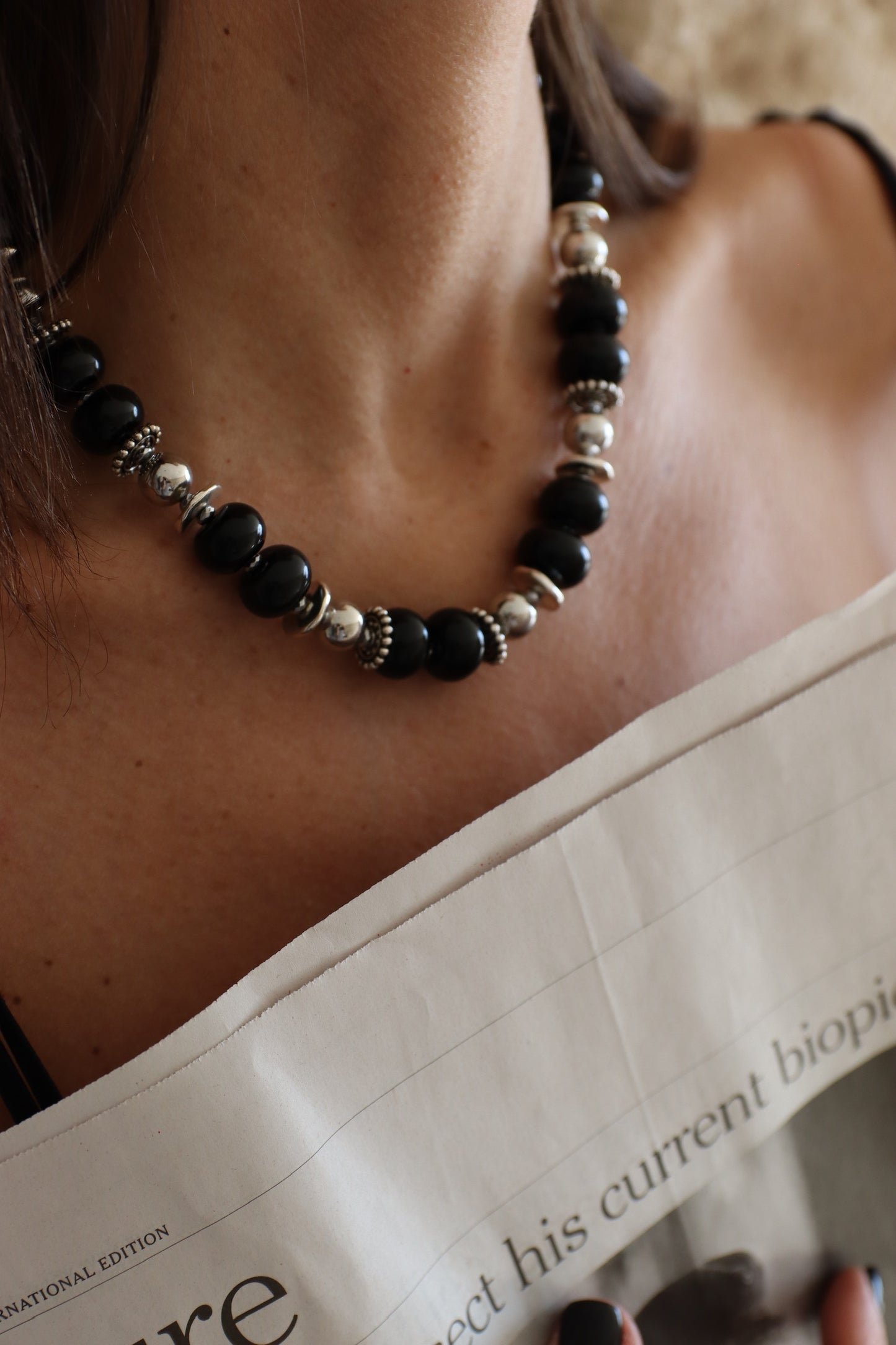 BLACK COSMOS ONYX PEARLS NECKLACE