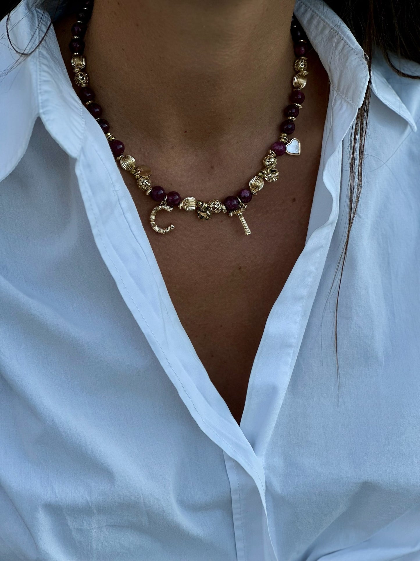 DEEP PLUM MONOGRAM charms necklace