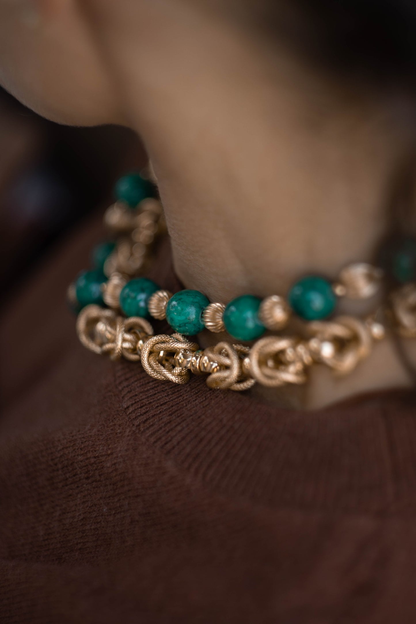 EMERA green malachite stones and gold plated necklace