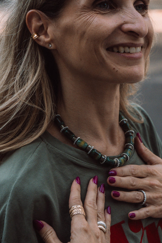 Forest deep green agate beads necklace