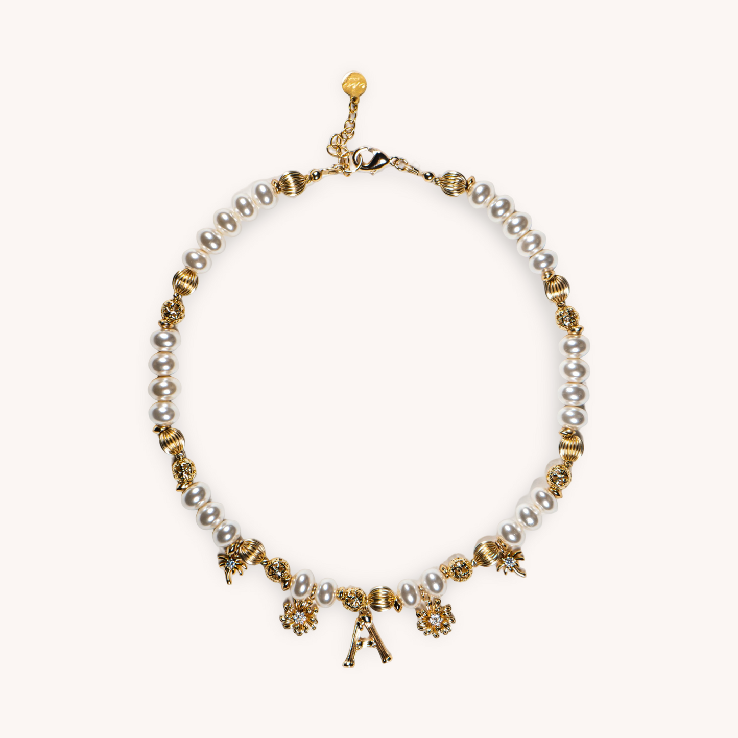 WHITE PEARL MONOGRAM CHARM NECKLACE
